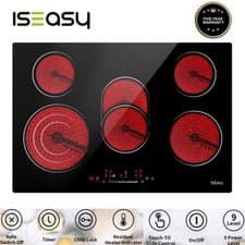 Image of IsEasy 77cm Black 5Zone Frameless Touch Control Timer Electric Ceramic Hob 8600W