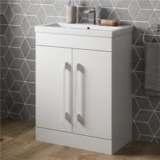 Image of Freestanding Vanity Unit Bathroom Cabinet Furniture Basin Gloss 600mm White