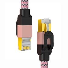 Image of Cat 7 Ethernet Flat Cable, Pink 8M/26FT Nylon Braided CAT7 High Speed (ETH002)