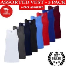 Image of 6 Pack Mens VEST 100% Cotton Tank Top Summer Training Gym Tops Pack Plain S-5xl
