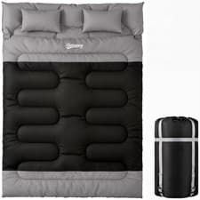 Image of Outsunny Double Sleeping Bag with 2 Pillows, 220 x 160cm Sleeping Bag Grey