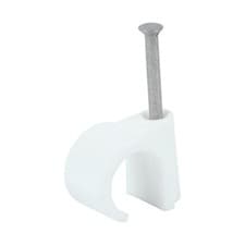 Image of 7mm Round White Cable Clips with Fixing Nails Wire Clips