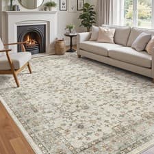 Image of Area Rug Non-Slip Washable Super Soft Thin Pile - Beige