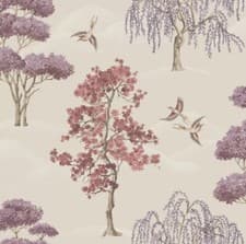 Image of 3 Rolls X Rasch Maya Willow Woodland Mauve Bird Print Luxury Wallpaper 283890