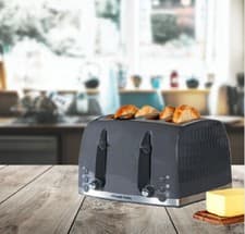 Image of Russell Hobbs Honeycomb 4 Slice Toaster Contemporary Design Wide Slot 26073 Grey