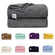 Image of PiccoCasa 100% Cotton Cable Knit Soft Throw Blanket Travel Lightweight