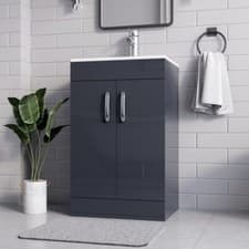 Image of BELOFAY New York Grey Floor Standing Bathroom Vanity Unit With Ceramic Basin