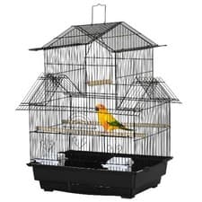 Image of PawHut Metal Bird Cage For F With Handle Tray Food Container Plastic Swing Perch