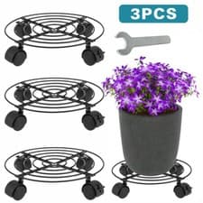 Image of 3 Pack Heavy Duty Plant Caddy Stand on Wheels Round Metal Potted Trolley 27CM
