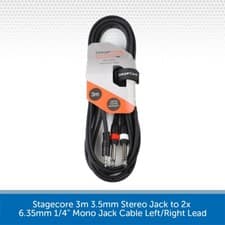 Image of Stagecore 3m 3.5mm Stereo Jack to 2x 6.35mm 1/4" Mono Jack Cable Left/Right Lead