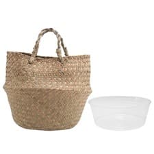 Image of Plant Basket with Liner, Woven Seagrass Belly Baskets, Decorate Artificial1487