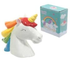 Image of UNICORN AND RAINBOWS 3D HEAD CERAMIC MONEY BOX PIGGY BANK NEW IN GIFT BOX