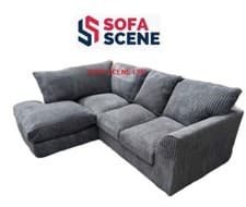 Image of Jumbo Cord High Back Cushions Corner Sofa Suite Set Footstool 3 2 Seater Grey UK