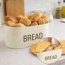 Image of Bread Bin with Bamboo Lid , Cream Kitchen Bread Storage Box , Metal Bread Bin