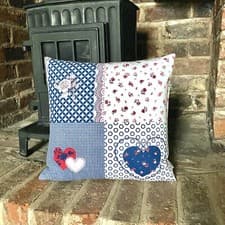 Image of 860. Handmade Hearts in squares 100% Cotton Cushion Cover.Various sizes