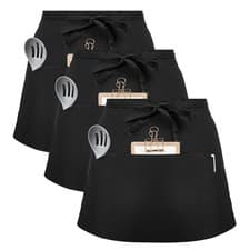 Image of 3 Pack Waist Apron Black Waiter Waitress Aprons with 3 Pockets Bistro