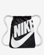 Image of Nike Heritage Black & White Drawstring Gym Sports Bag Side Zip Pocket BA5351-011