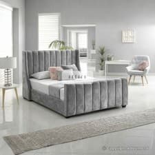 Image of Luxury Stylish Ottoman Storage Bed Frame Plush Velvet Upholstered Panel Bed UK
