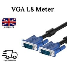 Image of VGA Cable MALE TO MALE 15 PIN PC MONITOR TV LCD PLASMA HD SVGA LEAD 1.8 Meter