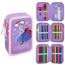 Image of Disney Frozen 3 Tier Pencil Case Multi Compartment Colouring Pens Pencils Set