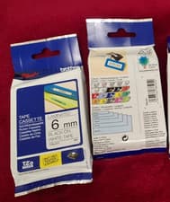 Image of (2 Pack) Brother P-Touch Cassette 6mm x 8m Laminated Black on White Tape TZe-211