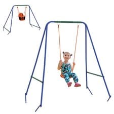 Image of Outsunny Garden Swing Set for Toddlers w/ Safety Belt - Orange and Blue