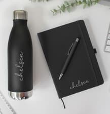 Image of Personalised Lined PU Leather A5 Notebook Ballpoint Pen 500ml Insulated Bottle