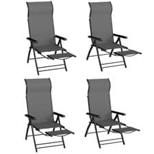 Image of Outsunny Folding Reclining Garden Chairs Set of 2 with Footrest, Dark Grey