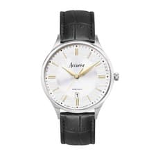 Image of Accurist Classic 37mm Mens Round Silver Analogue Watch with Black Strap