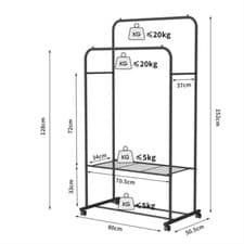 Image of Rolling Clothing Rack Sturdy Metal Garment Rack for Home & Business w/ 2 shelves