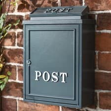 Image of Grey "Oxford" Wall Mounted Letter Post Box Mailbox with Silver Text