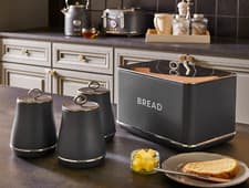 Image of Tower Renaissance Grey Breadbin & Canisters Stylish Matching Kitchen Storage Set