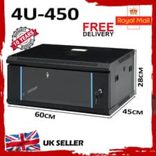 Image of 4U 19" Black Data Network Cabinet Wall Server or Switch Comms Rack  450mm Depth