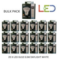Image of 20 X TCP LED GU10 5.5W DAYLIGHT WHITE LIGHT BULB SPOTLIGHT DOWNLIGHTS 6500K LAMP
