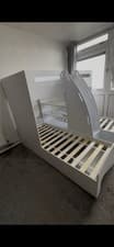 Image of Triple Sleeper Bunk Bed with Stairs & 2 Custom Memory Foam Mattresses – White
