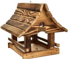 Image of Wooden Bird Feeder - Elegant Garden Decoration for Outdoor Birds Dark Brown