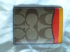 Image of Coach Signature Leather Card Holder Brown Wallet Slim Case Cover CA004 New Genui