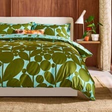 Image of Orla Kiely Bedding Bubble Flower Aqua Seagrass 100% Cotton Duvet Cover Set