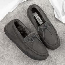 Image of The Slipper Company Mens Slippers Grey Adults Moccasin Slip On SIZE