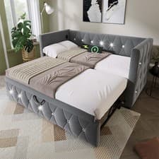 Image of Daybed Velvet Upholstered Bed Single Bed Guest Bed Sofa Bed with Trundle Grey