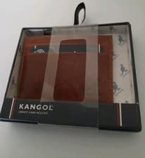 Image of Kangol Credit Card Holder BNWT Boxed Genuine Tan Cognac Leather Wallet RFID