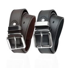 Image of Mens Belt Alloy Pin Buckle Belt 2 Pack Double Stitched Leather Lined Jeans Belts