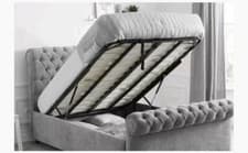 Image of Innovative Chesterfield Plush Velvet Ottoman Gas Lift Storage Sleigh Bed