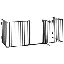 Image of PawHut Pet Safety Gate 5 Panels Playpen Metal Fence w/ Walk Through Door - Black