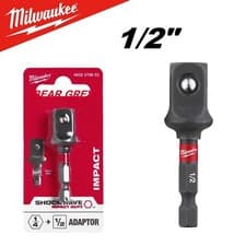 Image of Milwaukee Shockwave Socket Adapter Hex 1/4" to 1/2" SQ Square Impact Duty Nut