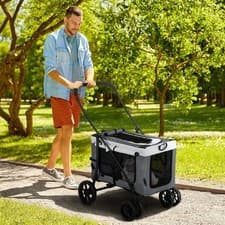 Image of PawHut Foldable Pet Stroller w/ Detachable Carrier, Soft Padding - Red