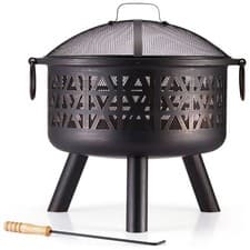 Image of VonHaus Fire Pit Bowl Geo Firepit with Spark Guard & Poker for Wood & Charcoal