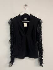 Image of Free People Black V Neck Top With Long Sleeve Mesh Polka Dot Size Small New