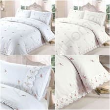 Image of SOPHIE FLORAL DUVET COVER SET - CREAM WHITE - SINGLE DOUBLE KING SUPER KING