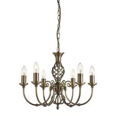 Image of 6 Lights Antique Brass Ceiling Fitting Pendant Light with Candle Style Holders
